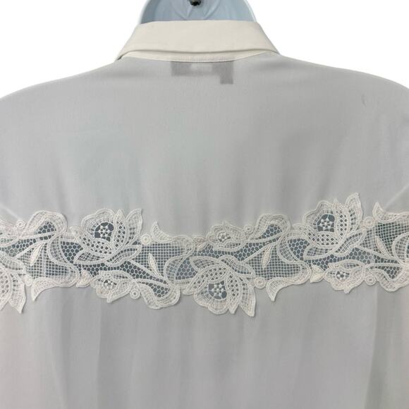 The Kooples White Floral Lace Crepe Long Sleeve Sheer Button Down Blouse Sz XS - Picture 12 of 13